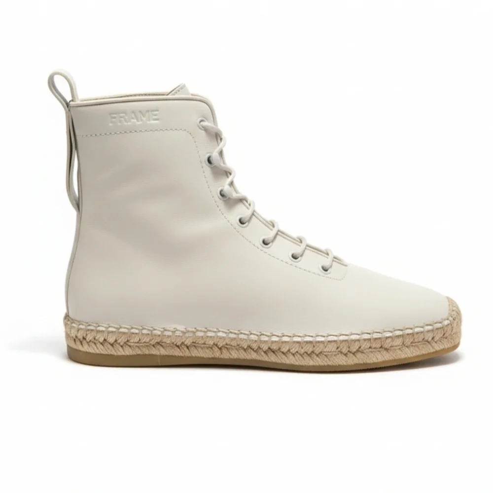 Frame Le Boston White Leather High Top Espadrilles Booties Size 7.5 Excellent